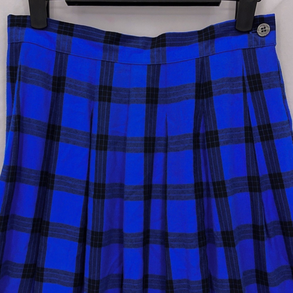 Hathaway 90s Blue Plaid Pleated Midi Skirt 8 Vintage Side Pocket - Picture 3 of 7